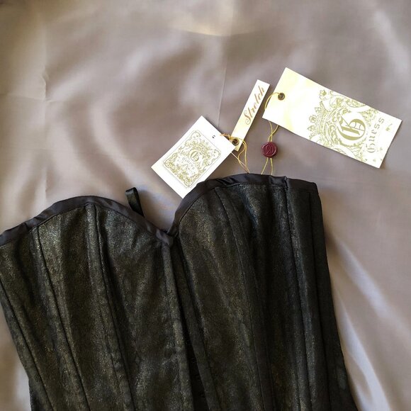 Guess Gold Black Metallic Stretch Bustier NWT - Picture 2 of 9
